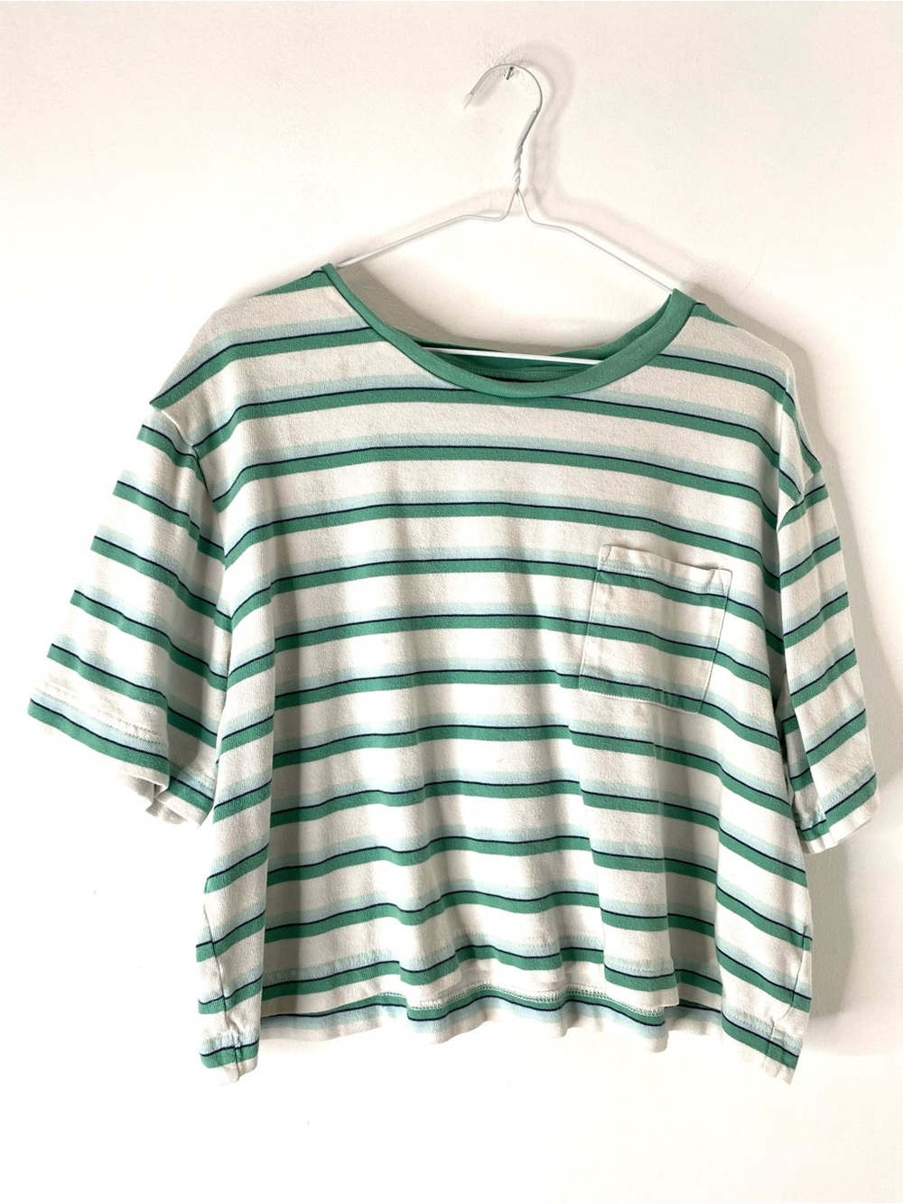 GAP Green Stripe Pocket Tee Cropped Loose Fit Cotton T Shirt